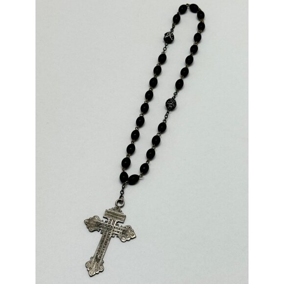 Vintage black chaplet beaded rosary - Picture 4 of 6